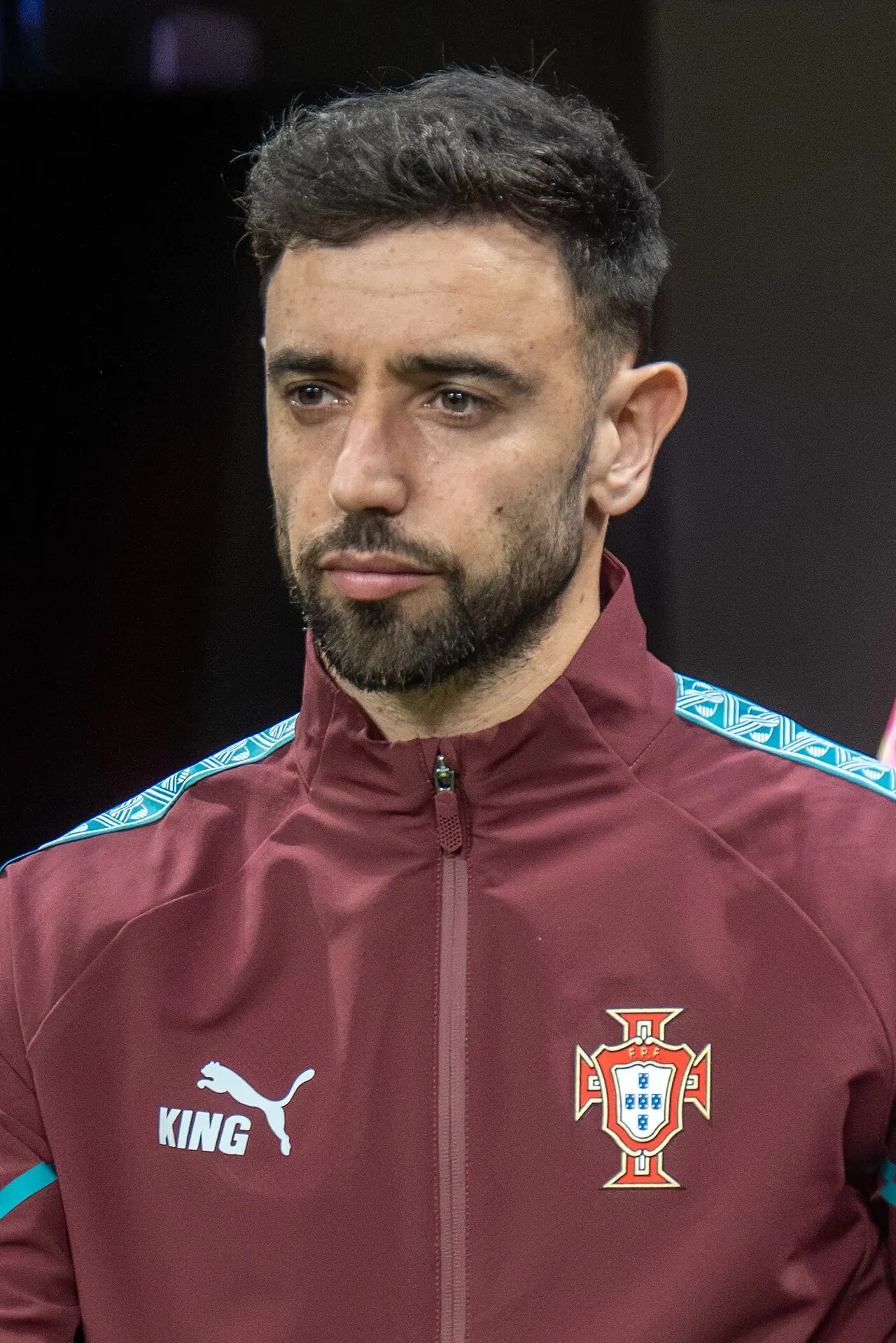 Bruno Fernandes playing for Portugal in 2026—Wikimedia Commons match photograph used to identify the player named in the story, not an official Manchester United or Premier League branding asset tied to the Forest fixture.