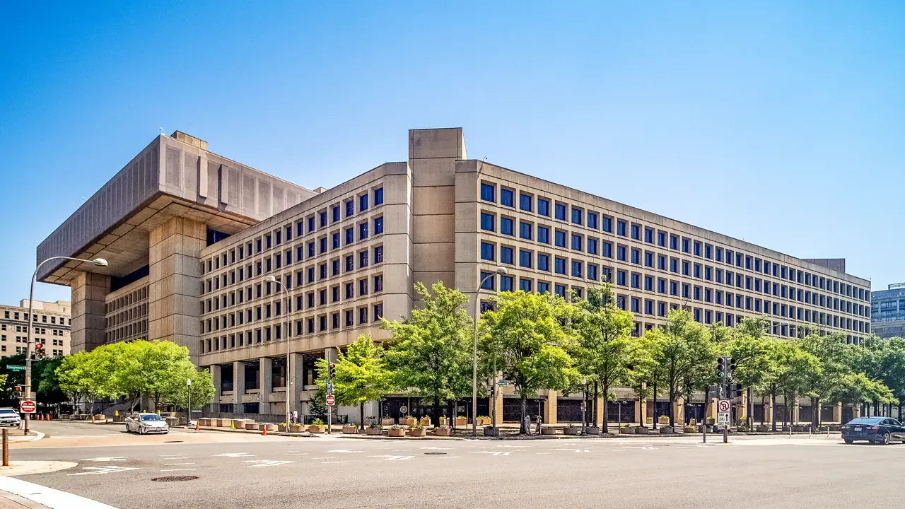 Exterior view of the J. Edgar Hoover Building, the headquarters of the Federal Bureau of Investigation in Washington, D.C.