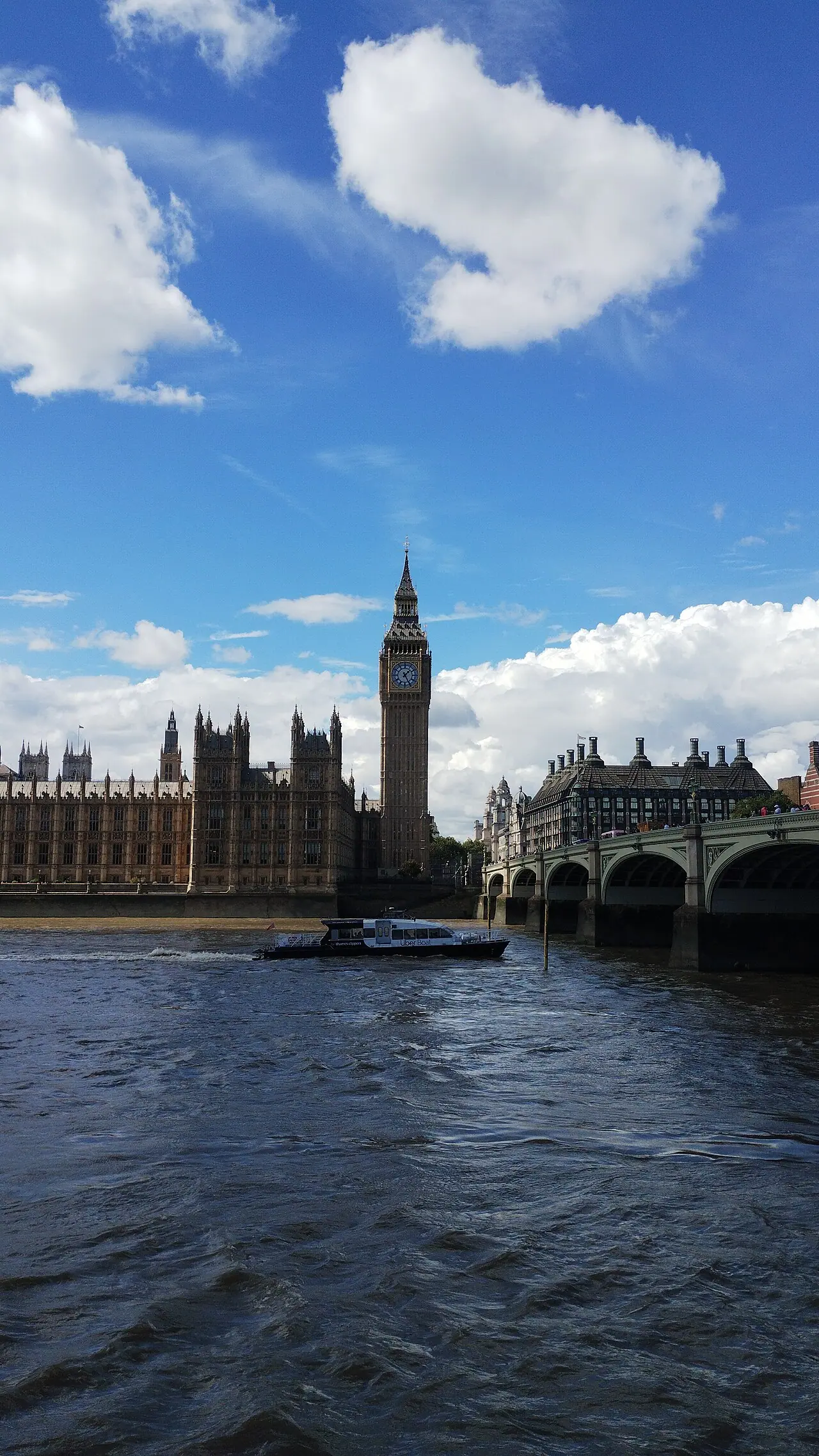 Palace of Westminster and Elizabeth Tower from the Thames (Wikimedia Commons)—UK government quarter context for the Department for Science, Innovation and Technology’s AI Security Institute, which published the evaluation; not an AISI lab photo or model inference screenshot.